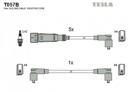 Комплект проводів запалювання TESLA T057B (фото 1)
