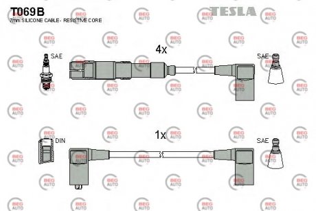 Комплект проводів запалювання TESLA T069B