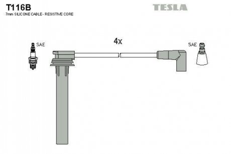 Комплект проводів запалювання TESLA T116B (фото 1)