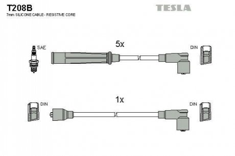 Комплект проводів запалювання TESLA T208B
