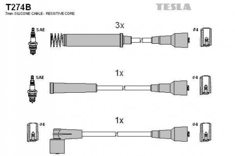 Комплект проводів запалювання TESLA T274B