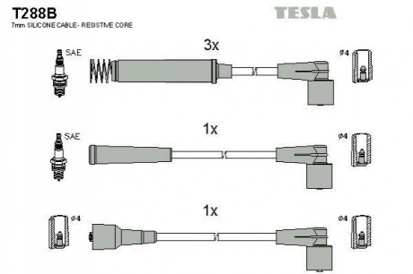 Комплект проводів запалювання TESLA T288B (фото 1)