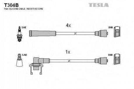 Комплект проводів запалювання TESLA T304B