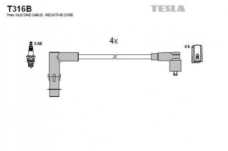 Комплект проводів запалювання TESLA T316B