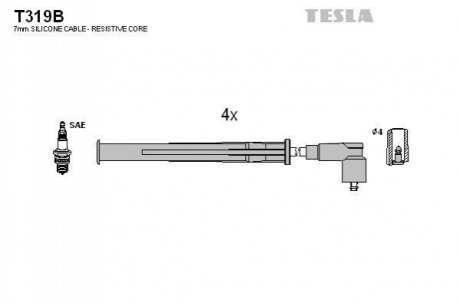 Комплект проводів запалювання TESLA T319B (фото 1)