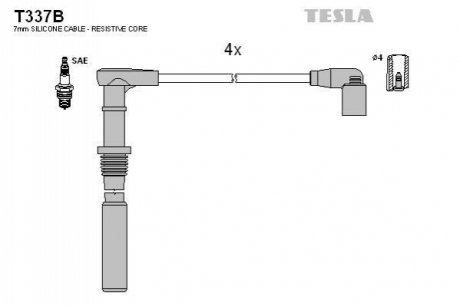 Комплект проводів запалювання TESLA T337B
