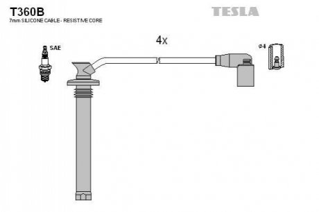 Комплект проводів запалювання TESLA T360B