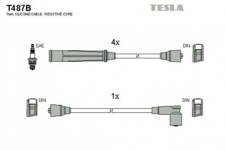 Комплект проводів запалювання TESLA T487B (фото 1)