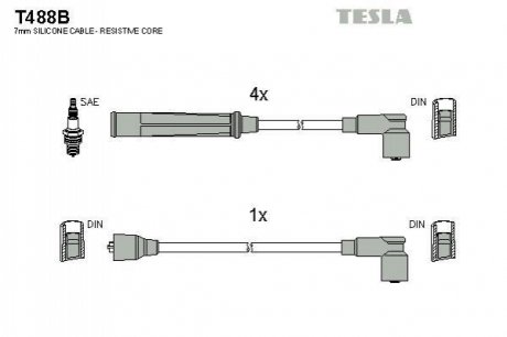 Комплект проводов зажигания TESLA T488B (фото 1)