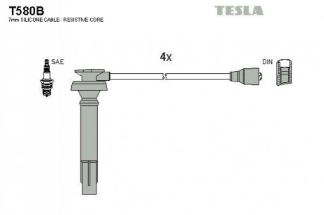 Комплект проводів запалювання TESLA T580B