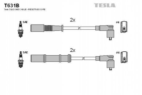 Комплект проводов зажигания TESLA T631B