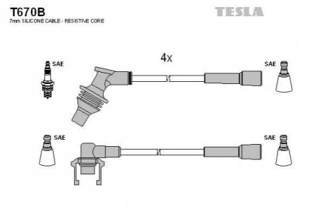 Комплект проводів запалювання TESLA T670B