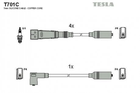 Комплект проводів запалювання TESLA T701C