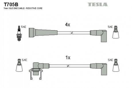 Комплект проводів запалювання TESLA T705B