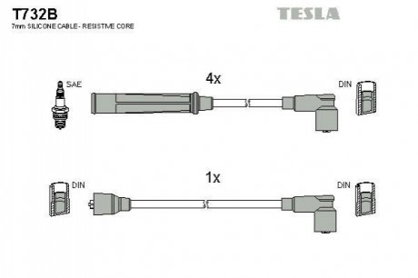 Комплект проводів запалювання TESLA T732B