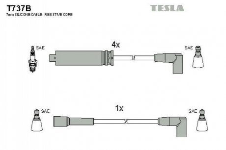 Комплект проводів запалювання TESLA T737B (фото 1)