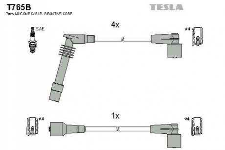 Комплект проводів запалювання TESLA T765B