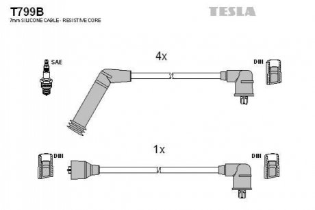 Комплект проводів запалювання TESLA T799B