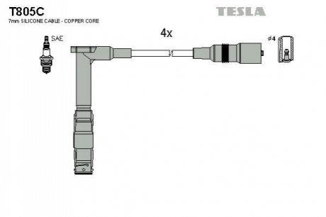 Комплект проводів запалювання TESLA T805C