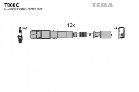 Комплект проводів запалювання TESLA T808C