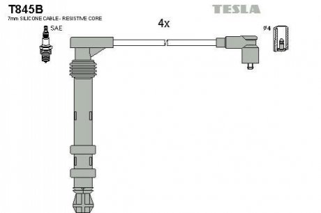 Комплект проводів запалювання TESLA T845B