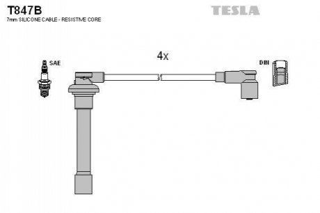 Комплект проводів запалювання TESLA T847B (фото 1)