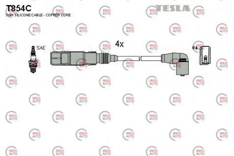 Комплект проводов зажигания TESLA T854C