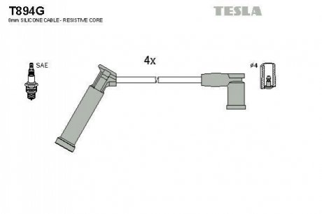 Комплект проводів запалювання TESLA T894G