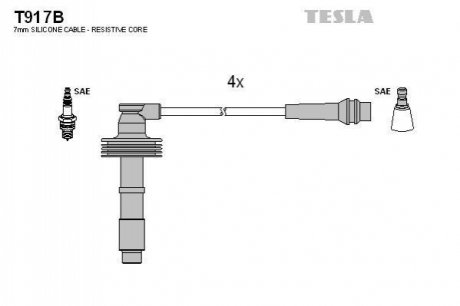 Комплект проводів запалювання TESLA T917B