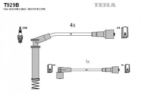 Комплект проводів запалювання TESLA T929B