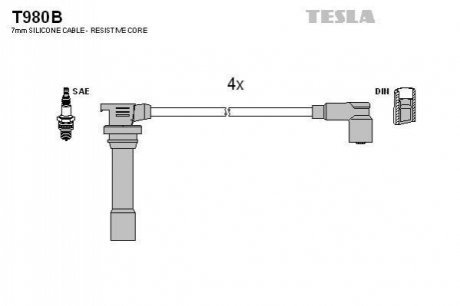 Комплект проводов зажигания TESLA T980B
