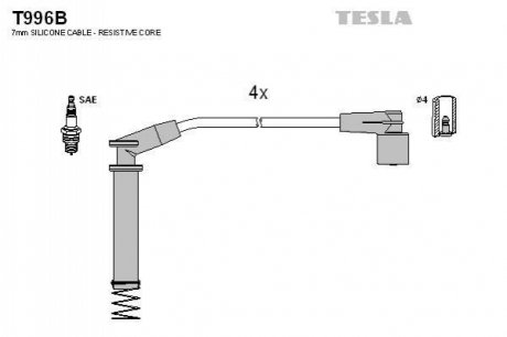 Комплект проводів запалювання TESLA T996B