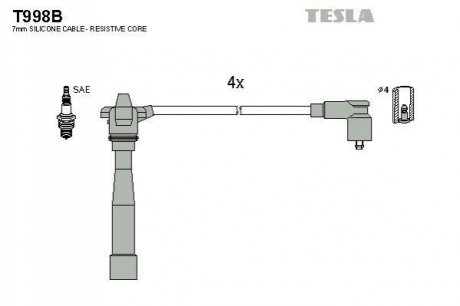 Комплект проводів запалювання TESLA T998B