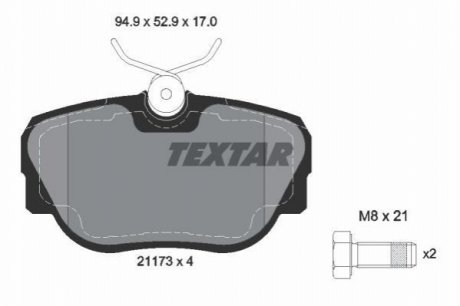 Комплект тормозных колодок, дисковый тормоз TEXTAR 2117302 (фото 1)