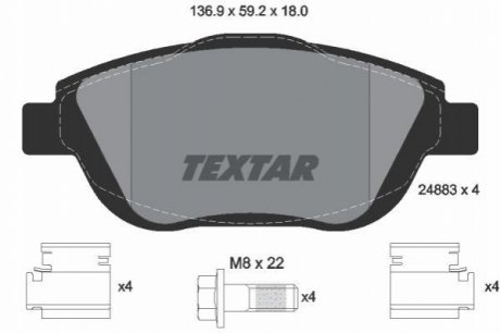 Комплект гальмівних колодок, дискове гальмо TEXTAR 2488301 (фото 1)