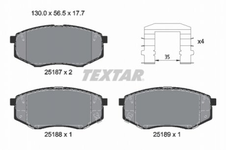 Комплект тормозных колодок, дисковый тормоз TEXTAR 2518704 (фото 1)