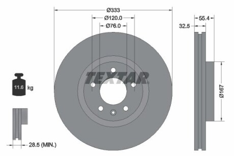 Гальмівний диск (передній) vw t5 03-09 (333x32.5) (r17) pro+ TEXTAR 92121305 (фото 1)