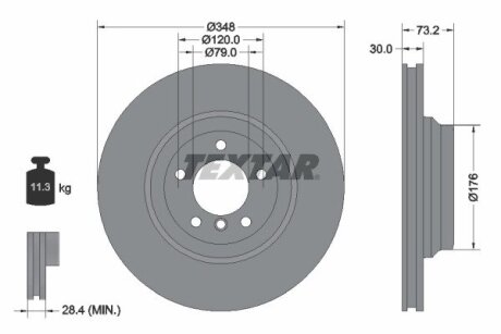 Диск тормозной (передний) BMW 3 (E90-E92)/ X1 (E84) 04-15 (348x30) PRO+ TEXTAR 92155305