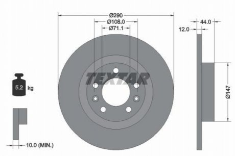 Диск тормозной (задний) peugeot 508 10-18 (290x12) pro TEXTAR 92238003 (фото 1)