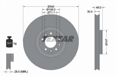 Гальмівний диск (передній) citroen c5/c6/peugeot 407/508 04- (340x30) pro TEXTAR 92256003