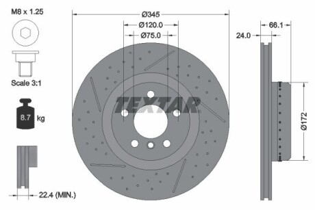 Диск тормозной (задний) BMW 3 (F30/F80) 12-18 (345x24) PRO+ B38/B47/B48/N20/N47 TEXTAR 92265225 (фото 1)