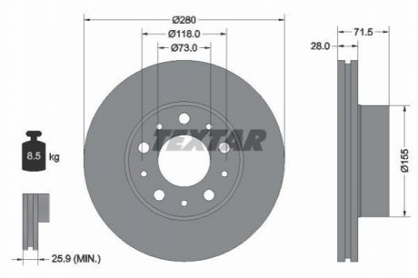 Передний тормозной диск TEXTAR 92286103 (фото 1)