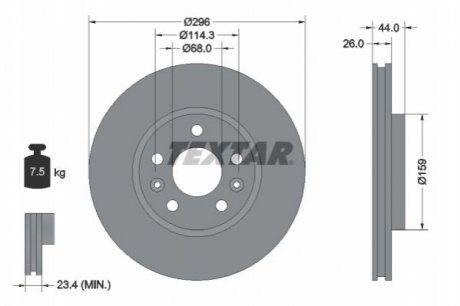 Тормозной диск (передний) renault kangoo/megane 15-/nissan qashqai 21- (296x26) pro TEXTAR 92300703 (фото 1)