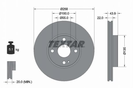 Тормозной диск (передний) mazda 2 14-/mx-5 15- (258x22) pro TEXTAR 92300903 (фото 1)