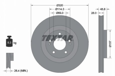 Тормозной диск (передний) mitsubishi outlander 12-/eclipse cross 17- (320x28) pro TEXTAR 92306503 (фото 1)