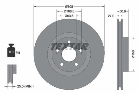 Тормозной диск (передний) ford focus 1.0/1.5 ecoboost/2.0 ecoblue 18- (308x27) pro TEXTAR 92306703