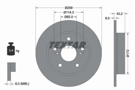 Задній гальмівний диск TEXTAR 92308303