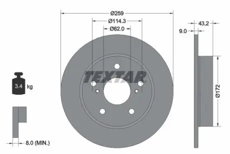 Задній гальмівний диск TEXTAR 92308303