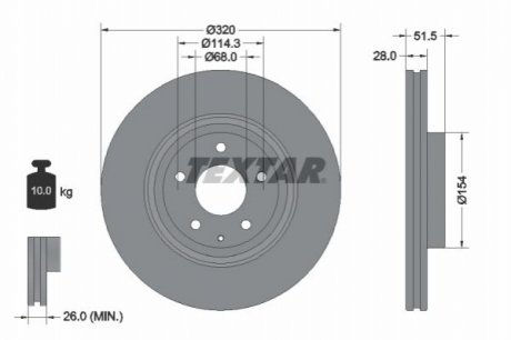 Гальмівний диск (передній) mazda 6/cx-5/cx-9 17- (320x28) pro TEXTAR 92315203 (фото 1)
