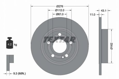 Диск гальмівний (задній) mb a-class (w177/v177)/b-class (w247) 18- (276x11) pro TEXTAR 92316803 (фото 1)